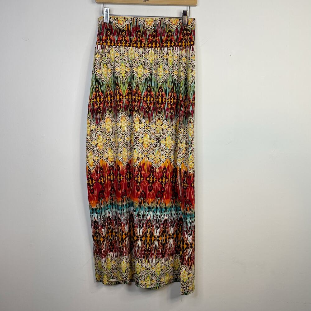 AB Studio Long Jersey Knit Stretch Moroccan Y2K Maxi Skirt Foldover Waist S